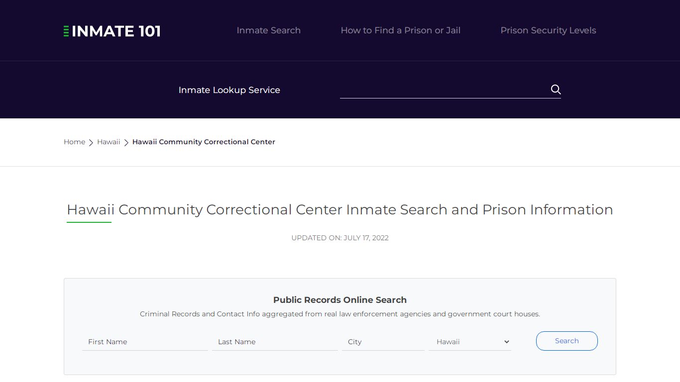 Hawaii Community Correctional Center Inmate Search ...