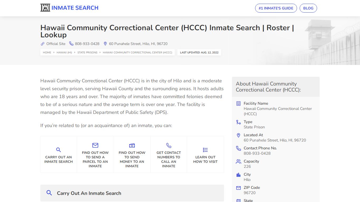 Hawaii Community Correctional Center (HCCC) Inmate Search ...